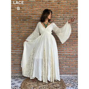 Robe longue maxi femme 2026 à col en V profond, entièrement volantée, style bohème, blanche, tricotée, à plusieurs niveaux, pour la plage, sexy, à manches évasées - Product Image 1