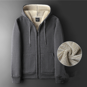 Sweat-shirt en polaire à capuche zippé pour homme, couleur unie, décontracté, chaud pour l'hiver, doublé, coupe classique, noir - Product Image 5