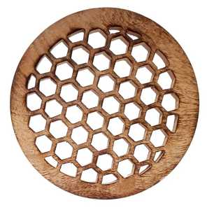 Round <b>Wooden</b> <b>Table</b> <b>Mat</b> With Honeycomb Pattern 300mm Diameter Modern Design Non-Slip Surface - Product Image 1