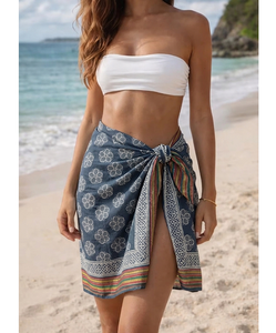 Handmade Wooden Block Print Sarong Pareo Scarf Lightweight Cotton Beachwear for Women with Stylish Design - Product Image 1