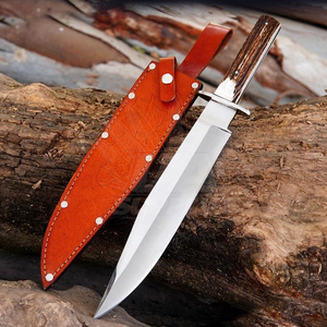 Couteau de chasse Bowie à lame fixe en acier inoxydable 440C forgé à la main sur mesure, manche en corne de cerf, couteaux OEM UA Supplies - Product Image 1