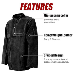 Unisex Cowhide Split Leather Welding <b>Jacket</b> Heavy Duty Flame-Resistant Apron Sleeve Coat with Reflective Safety Features - Product Image 4