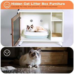 Mueble para mascotas: Caja de arena oculta para gatos con puertas de pizarra para grafitis y 2 estantes de almacenamiento - Product Image 6