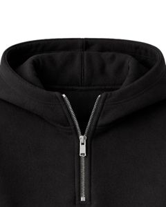 Sudadera con capucha corta de forro polar negra con cremallera de un cuarto, bolsillo canguro, dobladillo con cordón ajustable, estilo casual urbano, cálida, para mujer, personalizada - Product Image 4
