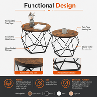 Ensemble de tables basses gigognes rondes pour salon, avec plateaux amovibles à deux niveaux et paniers de rangement en fil métallique géométrique, OEM ODM