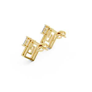 Boucles d'oreilles clous fantaisie à double carré, disponibles en or jaune 14 carats avec diamants de laboratoire taille princesse, prix de gros - Product Image 3