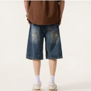 Shorts en jean baggy déchirés pour hommes, style streetwear, patchwork, trous, style hip-hop et motard - Product Image 3