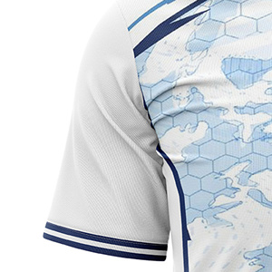 Custom Sublimated Unisex Soccer Jersey Crew Neck Short Sleeve Lightweight White Blue Geometric Print Moisture Wicking <b>Polyester</b> - Product Image 4