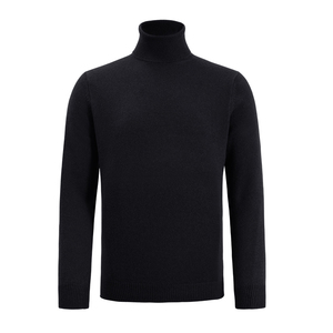 Pull en laine noir à col roulé pour homme, manches longues, tricoté, couleur unie, coupe standard, automne - Product Image 1