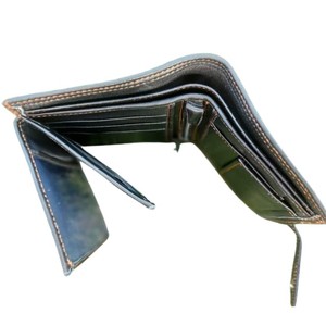 Portefeuille vertical à trois volets en cuir véritable pour homme, noir, porte-cartes de crédit de qualité supérieure, fenêtre transparente pour carte d'identité, poche intérieure à fermeture éclair, fermeture à bouton-pression - Product Image 3