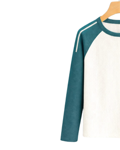 Custom Teal <b>White</b> Raglan Long Sleeve T Shirt Men Ribbed 100% Cotton Crew Neck Casual Baseball <b>Tee</b> OEM Manufacturer Supplier - Product Image 3