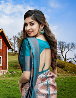 Sari indio tradicional de seda con estampado digital, diseño floral rosa y azul, para mujer, ropa de boda, corte regular, largo hasta el suelo.