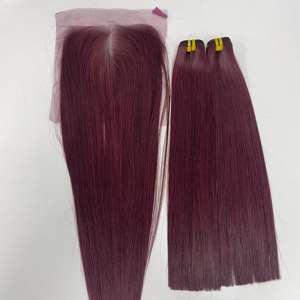 มัดผมเรกันด์สีเบอร์กันดีผมแท้เกรดสูงจากเวียดนาม - Product Image 4