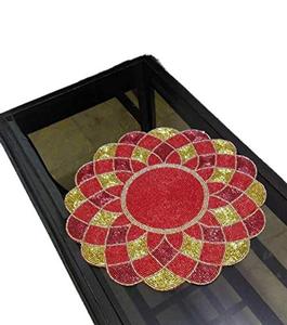 Camino de Mesa Bordado con Diseño Floral Bohemio, Rojo y Dorado, Poliéster, Decoración para el Hogar, Lavable - Product Image 3