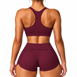 High Quality Two Piece Sports Bra and High Waisted <b>Shorts</b> Yoga Set Solid Color Yoga Fitness - Product Image 2