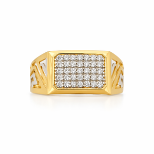 <b>Mens</b> 18KT yellow Gold Square Micro Pave Cubic Zirconia Signet <b>Ring</b> Two Tone Woven Band Statement Wedding Party Gift Jewelry - Product Image 1