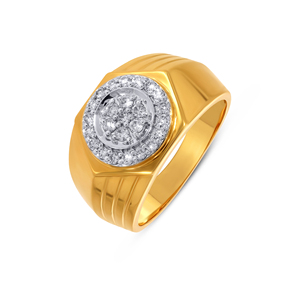 18K Yellow Gold <b>Men</b> Diamond <b>Ring</b> Premium <b>Men's</b> Yellow Gold Round Brilliant Diamond Halo Cluster <b>Ring</b> Classic Signet Style - Product Image 1