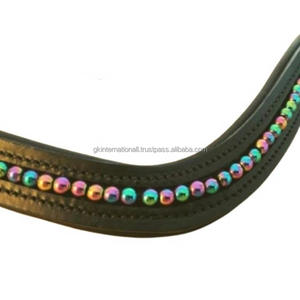 Cristales de arcoíris personalizados perlas diamante cadena con incrustaciones de canal vacío banda de cuero acolchado para la frente del caballo - Product Image 3