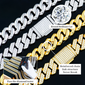 Collier chaîne en moissanite ronde brillante, argent 925, certifié GRA, plaqué or blanc et jaune, unisexe, bijoux hip-hop à maillons fins - Product Image 2