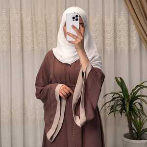 Robe Abaya Musulmane Modeste avec Hijab Assorti et Ceinture, Manches Longues Ornées, Respirante, Infroissable, Légère, en Nida, Longueur Cheville - Product Image 4