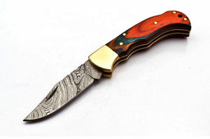 Couteau à lame fixe Short Sign Industry en acier Damas à bord dentelé avec manche en bois Pakka - Couteau de camping DIY - Product Image 5