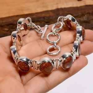 Pulsera de Plata con Piedra Solar Dorada de Forma Ovalada, Estilo Vintage, Plata de Ley 925, Joyería Bohemia, Regalo - Product Image 2