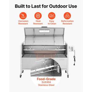 Kit de Asador Giratorio de Acero Inoxidable de 4 Niveles de Altura, Capacidad de 132 Libras, Asador de Cerdo y Cordero para Barbacoa al Aire Libre con Ruedas para Acampar - Product Image 6