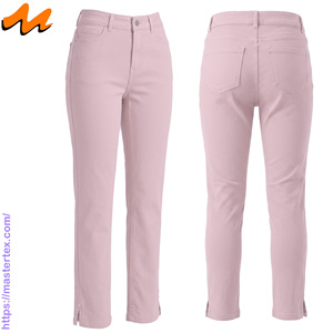 Pantalon décontracté pour femme, coupe régulière, cinq poches, ourlet fendu, tissu respirant, été-printemps, coton élasthanne 6,64 oz - Product Image 1