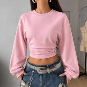 Sweat-shirt court à capuche personnalisé pour femme avec strass, tricoté 100 % coton, style streetwear - Product Image 3