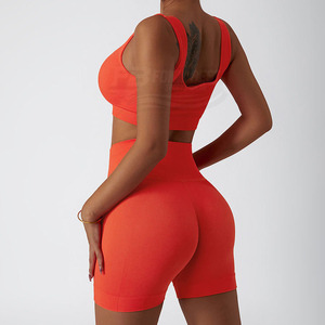 Conjunto Deportivo de 2 Piezas para Mujer, Yoga, Gimnasio, Fitness, Sólido, Antiarrugas, Transpirable, Spandex/Nailon, Cintura Elástica Alta, con Logotipo Personalizado - Product Image 3