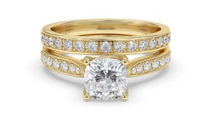 Cushion Cut Shoulder <b>Set</b> <b>Ring</b> With Matching Band 0.80 Ct Lab Grown Diamond In 18K <b>Gold</b> And Platinum - Product Image 2