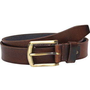 Cinturón informal de cuero con textura marrón para hombres Cinturones casuales de cuero de vaca de grano completo hechos a mano para hombres - Product Image 1