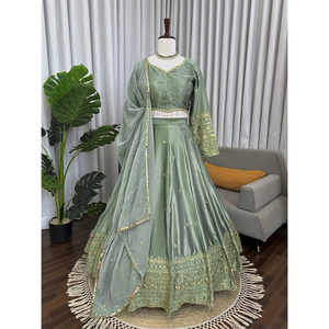 Unique Modern Designer Wedding Wear Collection of Indian Clothing Japan <b>Satin</b> with Thread Sequence Work Lehenga Choli for Sale - Product Image 1