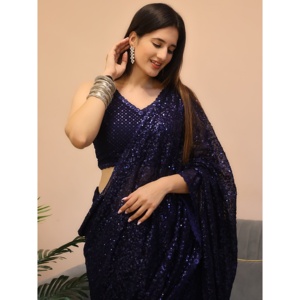 Séduisant Blush Blue Sequins Georgette Designer Saree Avec Chemisier - Product Image 5