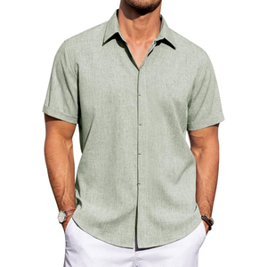 Men’s Linen Short Sleeve <b>Shirt</b>, Casual Regular Fit Button-Down Collared <b>Summer</b> <b>Shirt</b> for Beach Vacation and Resort Wear - Product Image 1