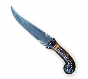 Heavy duty fixed blade utility <b>tool</b> with sweeping curved edge Feather <b>Profile</b> Contoured Dark Wood - Product Image 5