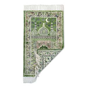 Alfombra Persa Verde Anudada a Mano, de Lana y Seda, para Oración Islámica, Tapete de Namaz para Mezquita, de Pelo Corto, Floral, Hecha a Mano, para Hogar y Viajes - Product Image 4