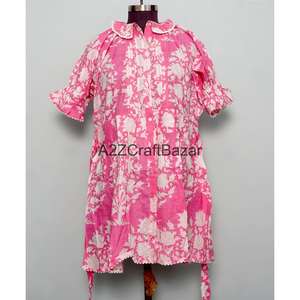 เดรสสั้นผู้หญิงผ้าฝ้าย 100% แขนบานทรงลำลอง คอกลม ลายดอกไม้ เป็นมิตรกับสิ่งแวดล้อม เอวธรรมชาติ - Product Image 1