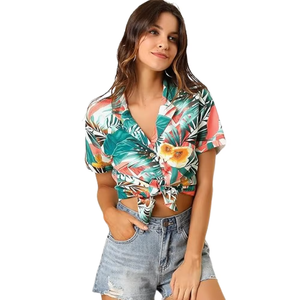 Camisas Hawaianas con Botones para Mujer, Manga Larga, Estampado Floral Tropical, Ecológicas, Estilo Y2K, Blusa Dulce de Verano con Cuello en V, Túnica - Product Image 1