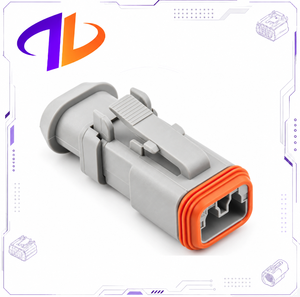 Boîtier de connecteur automobile étanche DT06-2S-CE04 compatible 2 broches femelle en cuivre, gris, série DT, avec capuchon thermorétractable en nylon à joint E - Product Image 1