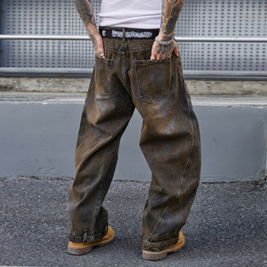 Jeans de Mezclilla para Hombre, Corte Holgado, Lavado a la Piedra, Pierna Ancha, Cintura Media, Estilo Urbano, Tela de Algodón, Temporada de Otoño - Product Image 2