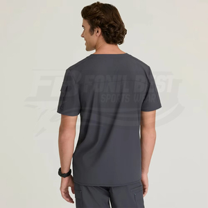 Ensemble de blouses médicales unisexe gris à manches courtes, col en V, poches, uniforme d'hôpital, tissu tissé en coton et polyester, FONILBEST SPORTS WEARS, personnalisé - Product Image 2
