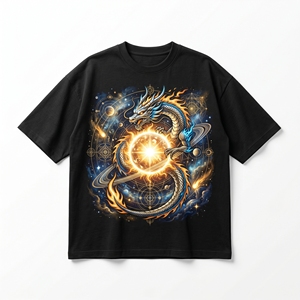 Camiseta Constelación de Ballena Cósmica |   Camiseta de Algodón Grueso de 240 GSM Color Azul Océano con Diseño de Estrella Galáctica - Product Image 3