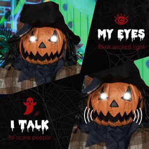 Decorazione di Halloween da Esterno a Forma di Zucca Fantasma a Grandezza Naturale da 1,8 Metri con Occhi Luminosi e Suoni Spaventosi Attivati dal Suono - Product Image 5