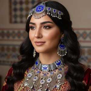 ชุดเครื่องประดับของขวัญงานแต่งงานแบบชนเผ่าดั้งเดิมสุดประณีต โดดเด่นด้วยไข่มุกสีน้ำเงินเข้มรูปไข่ร้อยเป็นสาย - Product Image 5