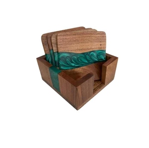 Handmade Acacia Wood <b>Epoxy</b> Resin Eco-Friendly Non-Toxic Drink Coasters Set | Modern Custom Logo Gift Coasters for <b>Coffee</b> <b>Table</b> - Product Image 1