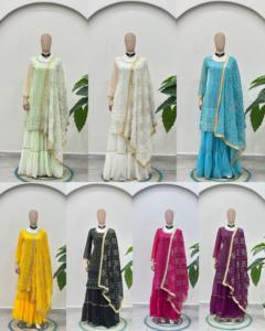 Latest Traditional Winter Indian Embroidered Sharara Gharara <b>Kurti</b> Set Georgette Fabric Pakistani Designer Customize Ethnic Wear - Product Image 5