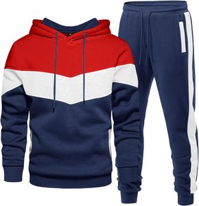 Outdoor Training Men's Sports Tracksuit Windproof Hooded Jacket and Pants Set Color Block <b>Athletic</b> Jogger - Product Image 4