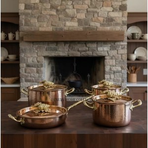 Ensemble de casseroles en acier inoxydable martelé de qualité export, écologiques, décorations haut de gamme européennes, ustensiles de cuisine pour gaz et induction - Product Image 3