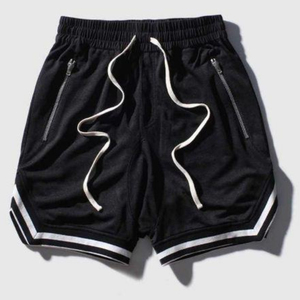 Shorts de basket gris pour homme en mesh avec bande latérale blanche, taille élastiquée, respirants, séchage rapide, longueur Bermuda, 100% polyester - Product Image 4